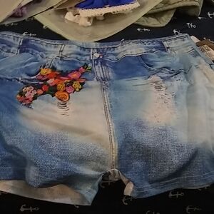 Spandex Florals Silk Shorts Light Blue Brand New OS One Size Fits All New Nice!!